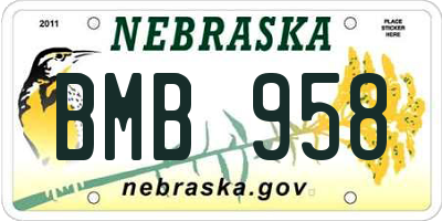 NE license plate BMB958