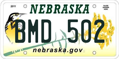 NE license plate BMD502
