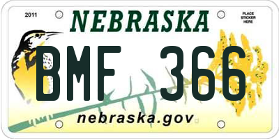 NE license plate BMF366
