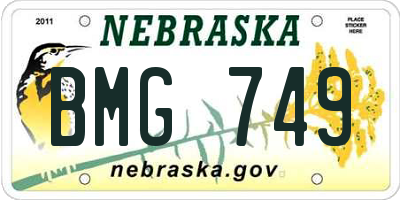 NE license plate BMG749