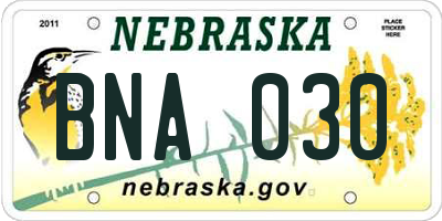 NE license plate BNA030