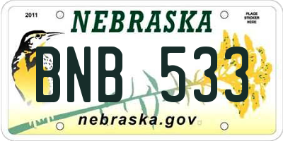 NE license plate BNB533