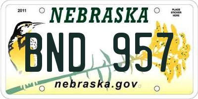 NE license plate BND957