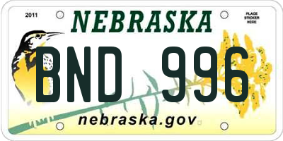 NE license plate BND996