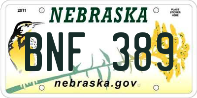 NE license plate BNF389