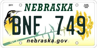 NE license plate BNF749