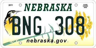 NE license plate BNG308