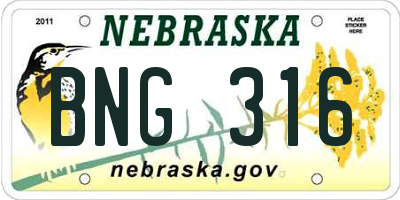 NE license plate BNG316