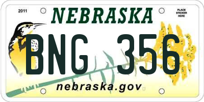 NE license plate BNG356
