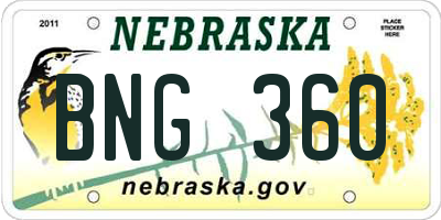 NE license plate BNG360
