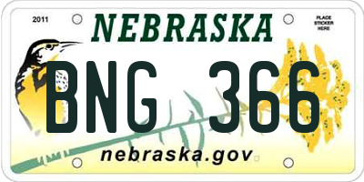 NE license plate BNG366