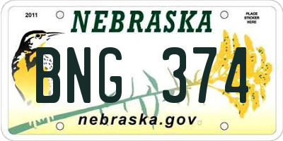 NE license plate BNG374