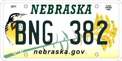 NE license plate BNG382