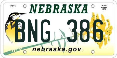 NE license plate BNG386
