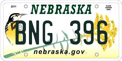 NE license plate BNG396