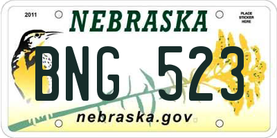 NE license plate BNG523