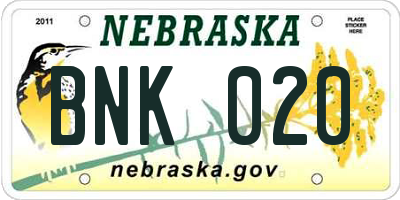 NE license plate BNK020