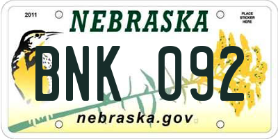 NE license plate BNK092