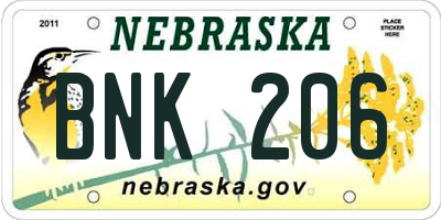 NE license plate BNK206