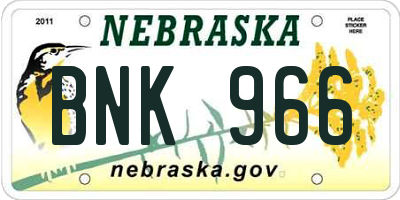 NE license plate BNK966