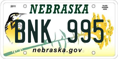 NE license plate BNK995