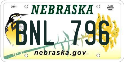 NE license plate BNL796