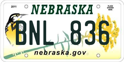 NE license plate BNL836