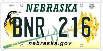NE license plate BNR216