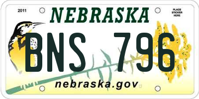 NE license plate BNS796