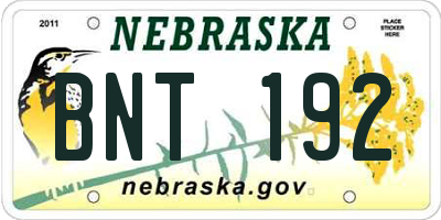 NE license plate BNT192