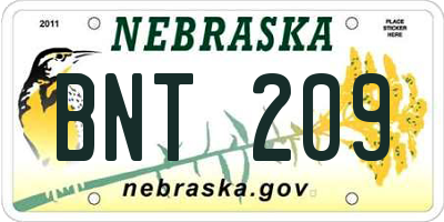 NE license plate BNT209