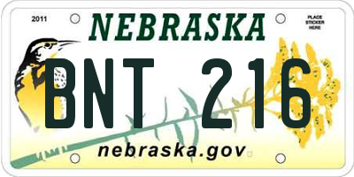 NE license plate BNT216