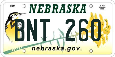 NE license plate BNT260
