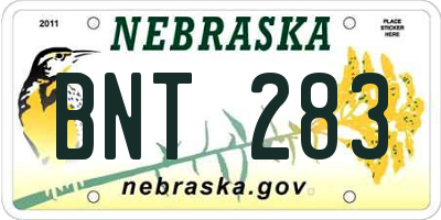 NE license plate BNT283