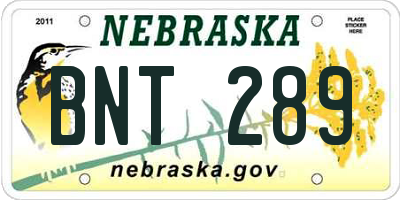 NE license plate BNT289