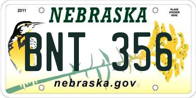 NE license plate BNT356
