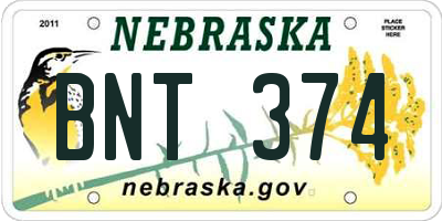 NE license plate BNT374