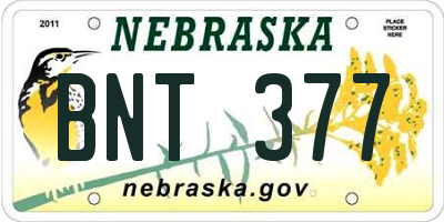 NE license plate BNT377