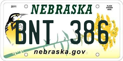 NE license plate BNT386