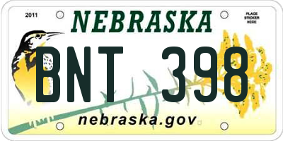NE license plate BNT398