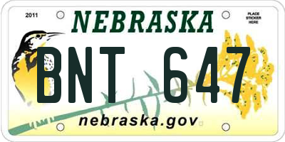 NE license plate BNT647