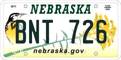 NE license plate BNT726