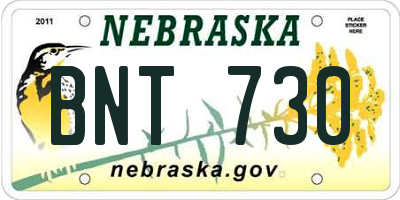NE license plate BNT730