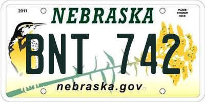 NE license plate BNT742