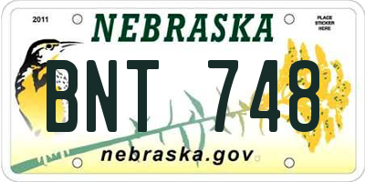 NE license plate BNT748