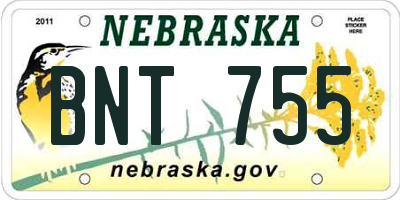 NE license plate BNT755