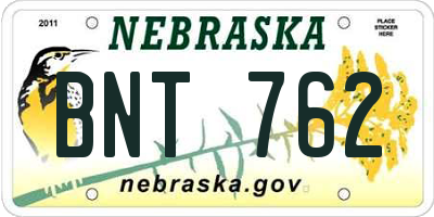 NE license plate BNT762