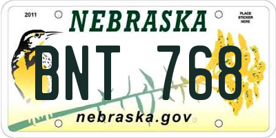 NE license plate BNT768