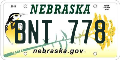 NE license plate BNT778