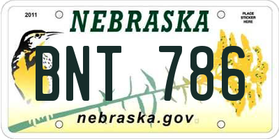 NE license plate BNT786